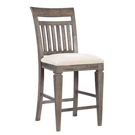 Armless Slat Back Pub Chair with Fabric Upholstered Seat